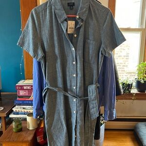 J. Crew Blue Chambray Button-Up Shirt Dress